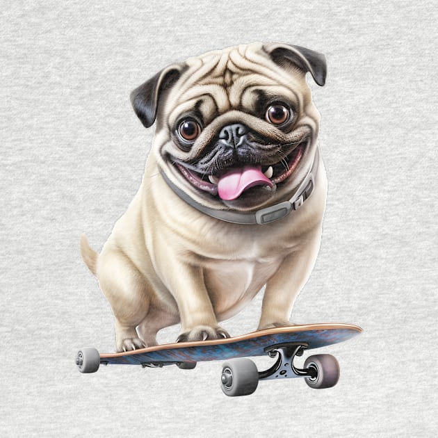 Cute Pug on a Skateboard Sticker by candiscamera